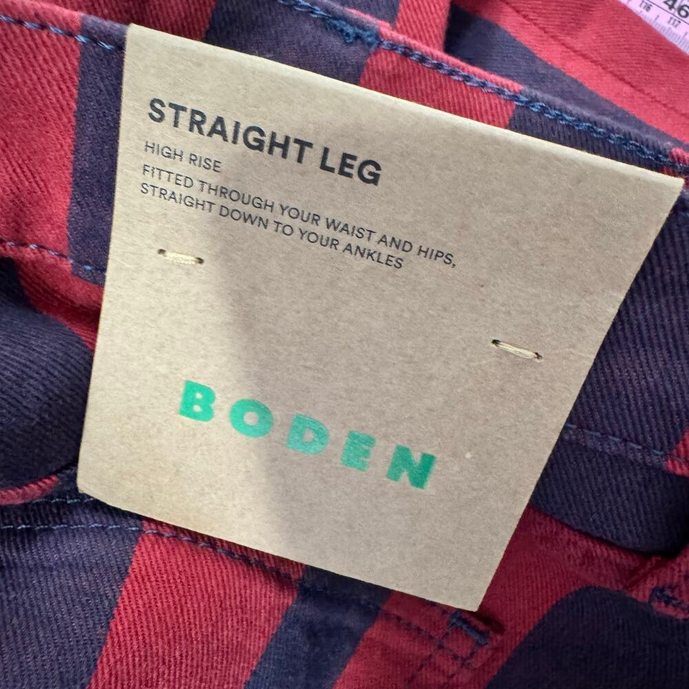 NWT Boden High Rise Stripe Straight Leg Pants 27 Petite Burgundy Navy - Picture 11 of 13